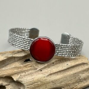 Vibrant Red and Silver Cuff